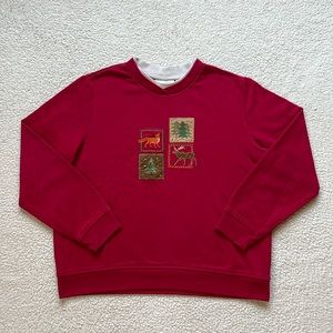 Vintage 90s Studio Works Double Collar Embroidered Nature Crewneck Sweatshirt